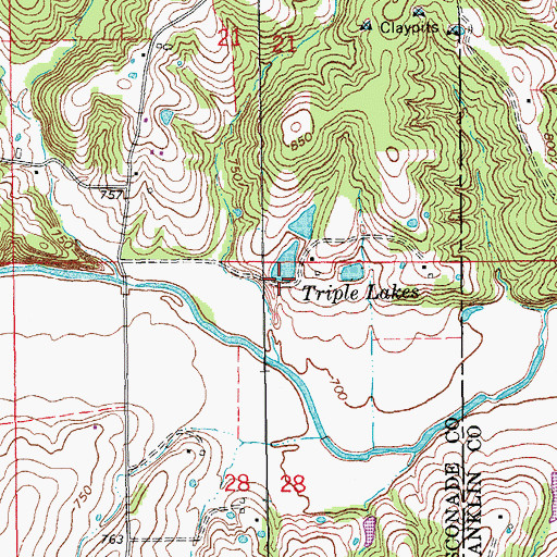 Topographic Map of Triple Lakes, MO