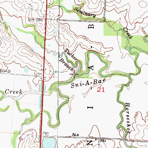 Topographic Map of Tucker Branch, MO