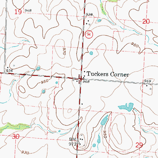 Topographic Map of Tuckers Corner, MO