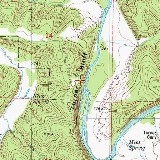 Topographic Map of Turner Bluff, MO