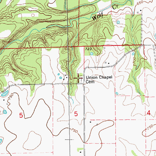 Topographic Map of Union Chapel Cemetery, MO