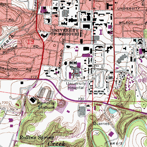 Topographic Map of University Hospital - University of Missouri Health Care, MO