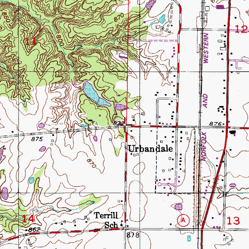 Topographic Map of Urbandale, MO