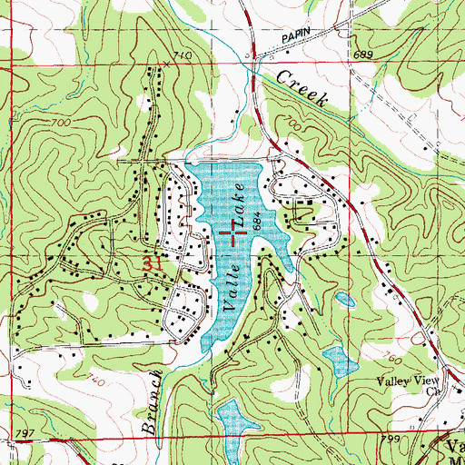 Topographic Map of Valle Lake, MO