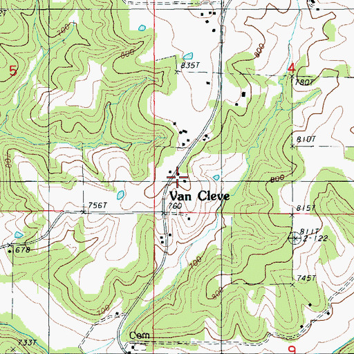 Topographic Map of Van Cleve, MO