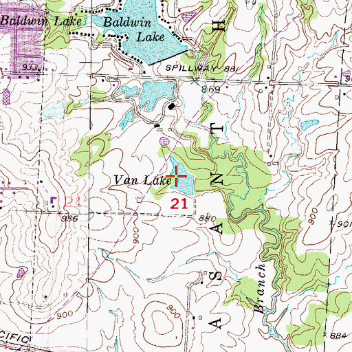 Topographic Map of Van Lake, MO