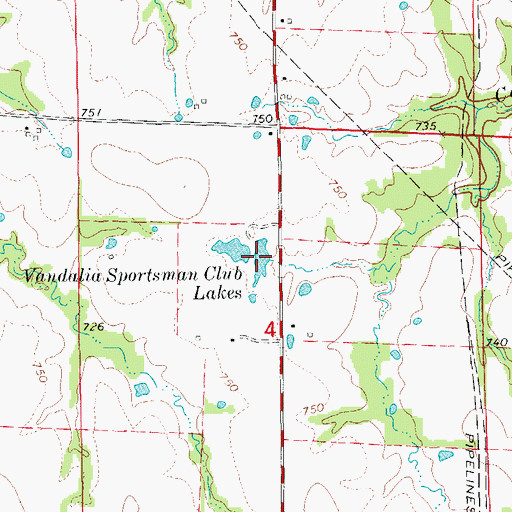 Topographic Map of Vandalia Sportsman Club Lakes, MO