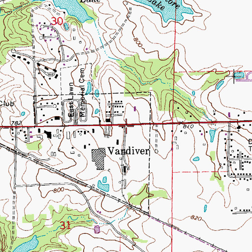Topographic Map of Vandiver, MO