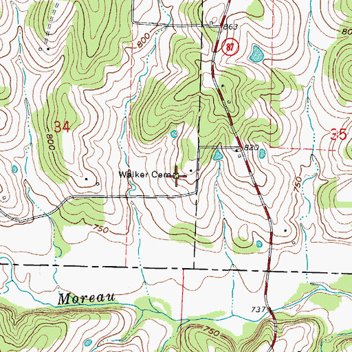 Topographic Map of Walker Cemetery, MO
