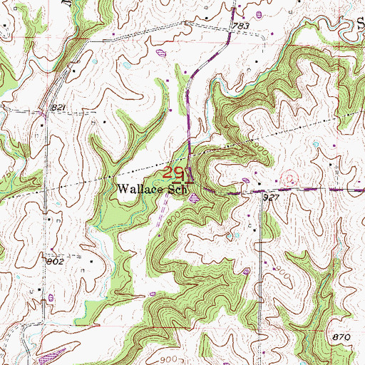Topographic Map of Wallace School, MO