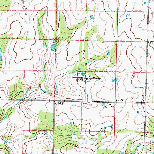 Topographic Map of Wann Cemetery, MO
