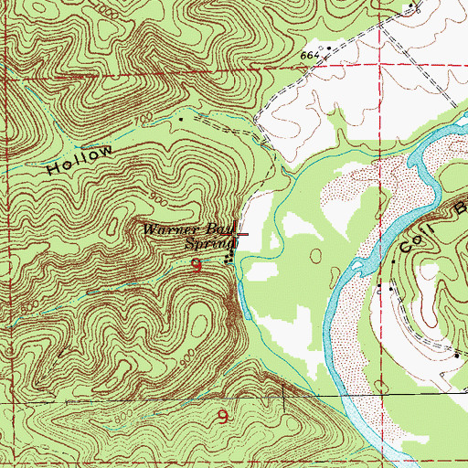 Topographic Map of Warner Bay Spring, MO
