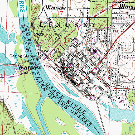 Topographic Map of Warsaw, MO