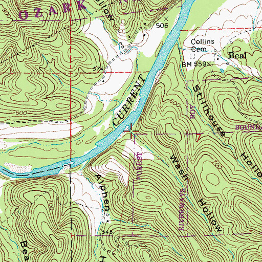 Topographic Map of Wash Hollow, MO