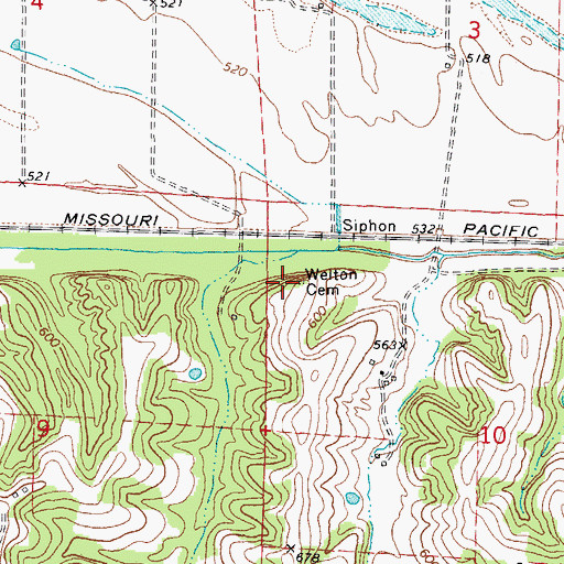 Topographic Map of Welton Cemetery, MO