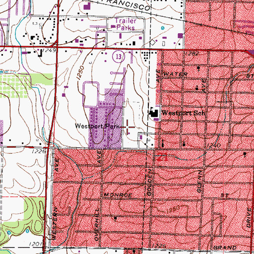 Topographic Map of Westport Park, MO