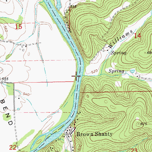 Topographic Map of Williams Creek, MO