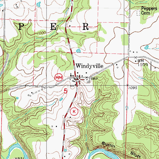 Topographic Map of Windyville, MO