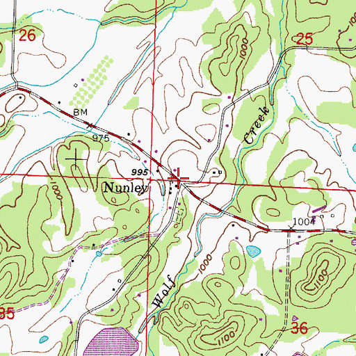 Topographic Map of Nunley, AR