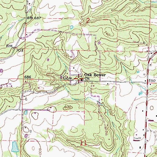 Topographic Map of Oak Bower Church, AR