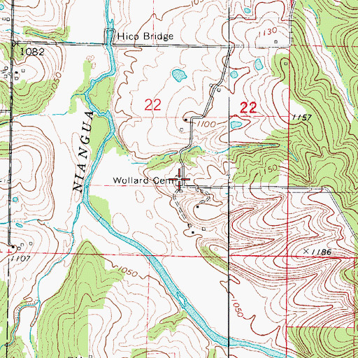 Topographic Map of Wollard Cemetery, MO