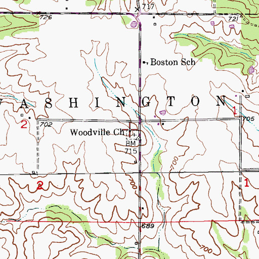 Topographic Map of Woodville Church, MO