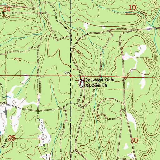 Topographic Map of Oakwood Cemetery, AR