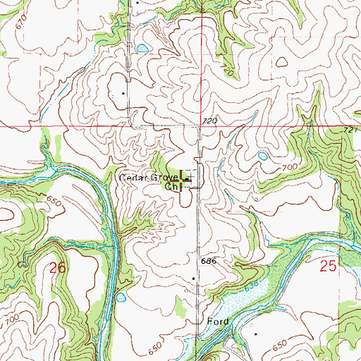 Topographic Map of Cedar Grove Church, MO