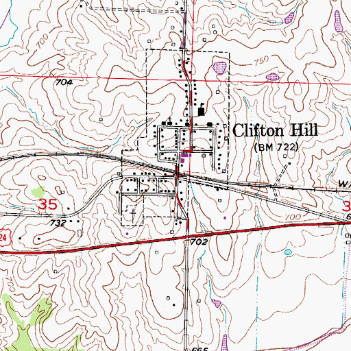Topographic Map of Clifton Hill, MO