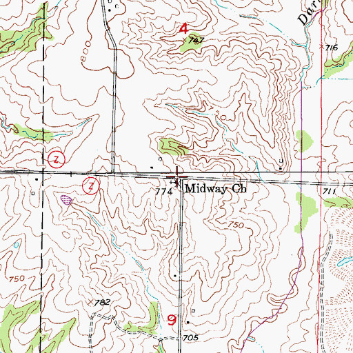 Topographic Map of Midway Church, MO