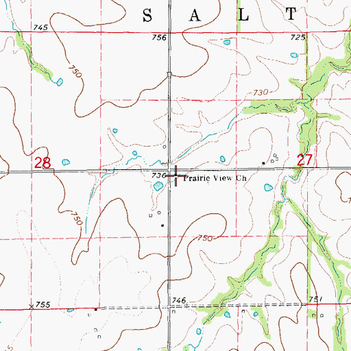 Topographic Map of Prairie View Church, MO