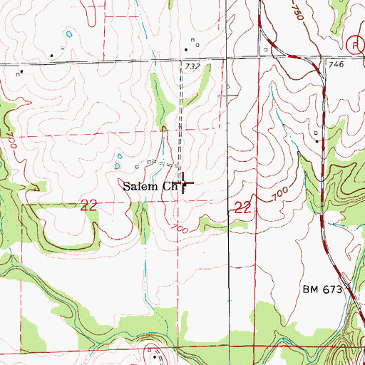 Topographic Map of Salem Church, MO