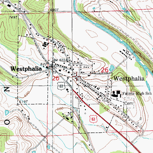 Topographic Map of Westphalia, MO