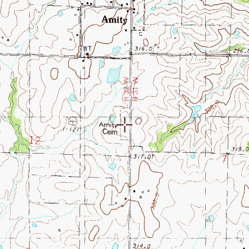 Topographic Map of Amity Cemetery, MO