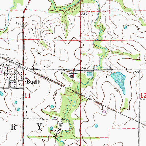 Topographic Map of Elkhorn Church, MO