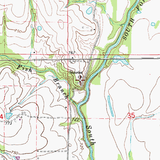 Topographic Map of Sunrise Church, MO