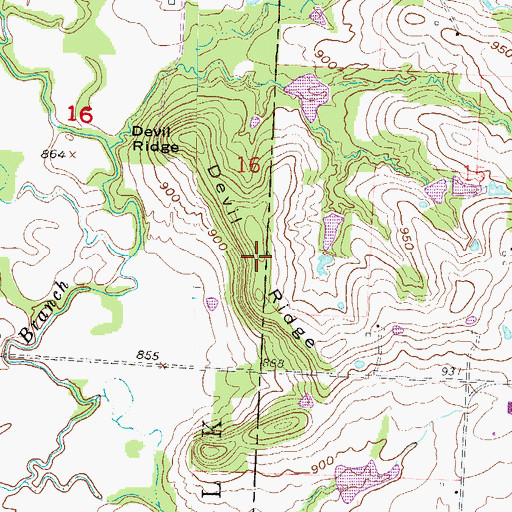 Topographic Map of Devil Ridge, MO