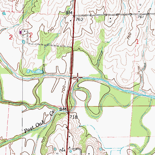 Topographic Map of Post Oak Creek, MO