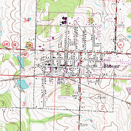 Topographic Map of Stover, MO
