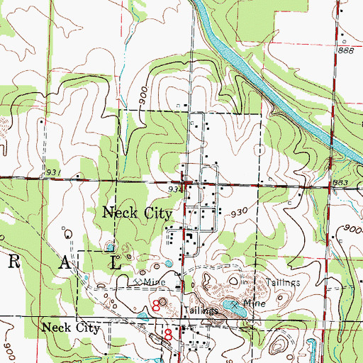 Topographic Map of Neck City, MO