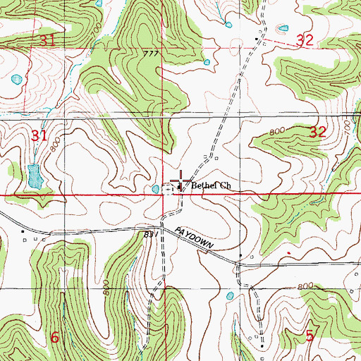 Topographic Map of Bethel Church, MO