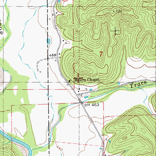 Topographic Map of Millers Chapel, MO