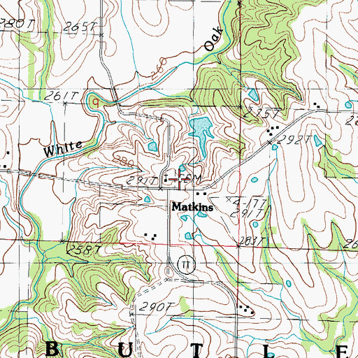 Topographic Map of Matkins Church, MO