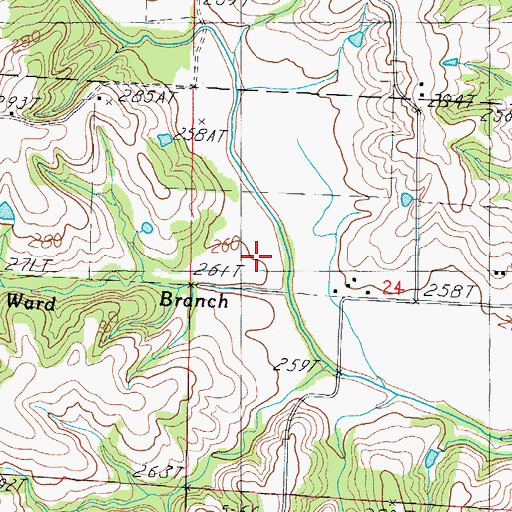 Topographic Map of Ward Branch, MO
