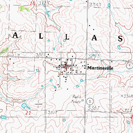 Topographic Map of Martinsville, MO