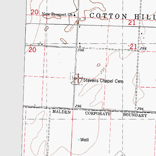 Topographic Map of Stevens Chapel Cemetery, MO