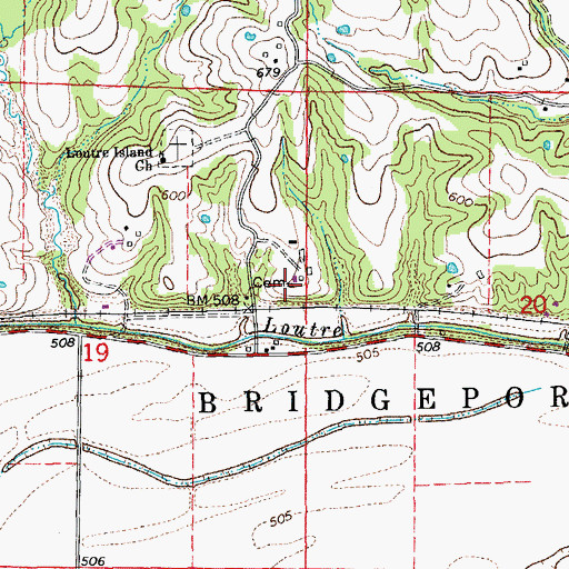 Topographic Map of Bridgeport Cemetery, MO