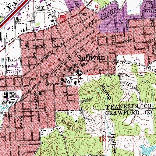 Topographic Map of Sullivan Elementary School, MO