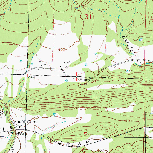 Topographic Map of Piney Cemetery, AR