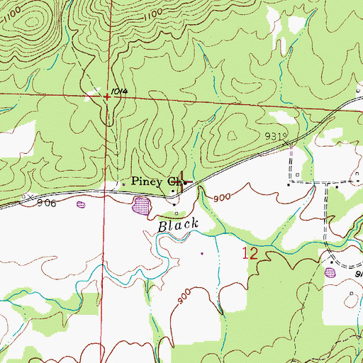 Topographic Map of Piney Church, AR
